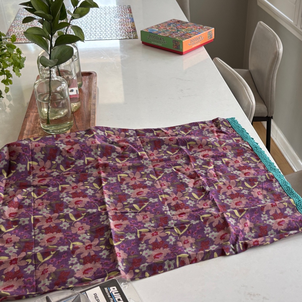 NATURAL LIFE Floral Purple Pink Pillowcase with Teal Trim